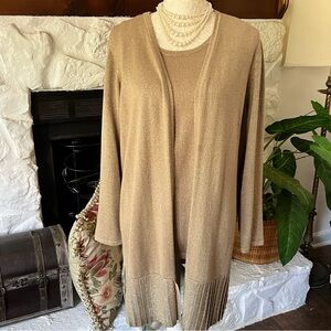 Chico's Cardigan Metallic Gold Sweater Size 12P
